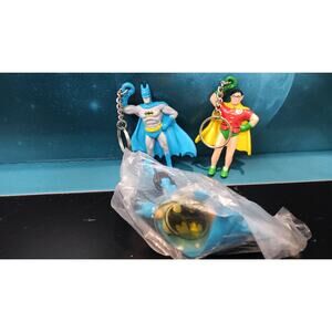 BATMAN ROBIN Key Chain and Batman Hanger suction cup Applause 1989 Vintage NEW